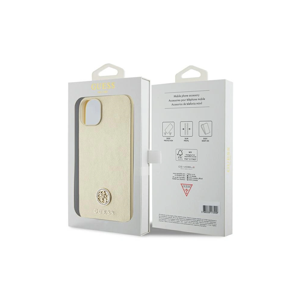 Etui Guess GUHCP15SPS4DGPD Apple iPhone 15 hardcase Leather 4G Metal Logo Strass złoty/gold