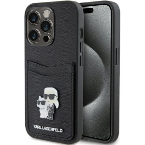 Etui Karl Lagerfeld KLHCP15LSAPKCNPK Apple iPhone 15 Pro hardcase Saffiano Cardslot Karl&Choupette Metal Pin czarny/black