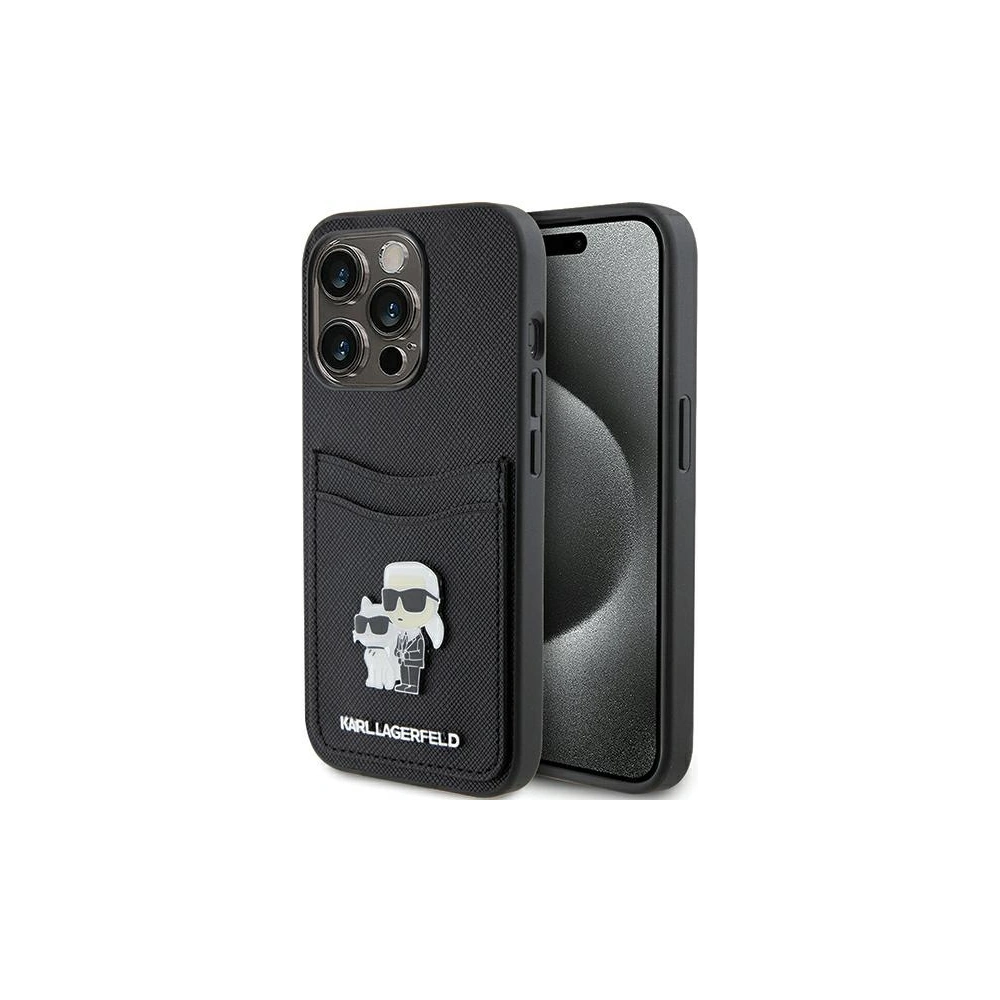 Etui Karl Lagerfeld KLHCP15LSAPKCNPK Apple iPhone 15 Pro hardcase Saffiano Cardslot Karl&Choupette Metal Pin czarny/black