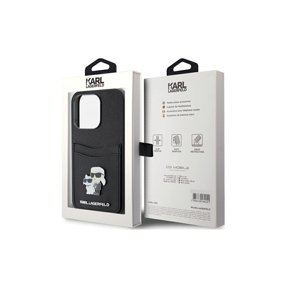 Etui Karl Lagerfeld KLHCP15LSAPKCNPK Apple iPhone 15 Pro hardcase Saffiano Cardslot Karl&Choupette Metal Pin czarny/black