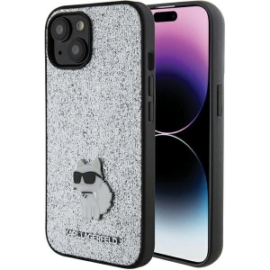 Etui Karl Lagerfeld KLHCP15SGCNPSG Apple iPhone 15 hardcase Fixed Glitter Choupette Logo Metal Pin srebrny/silver