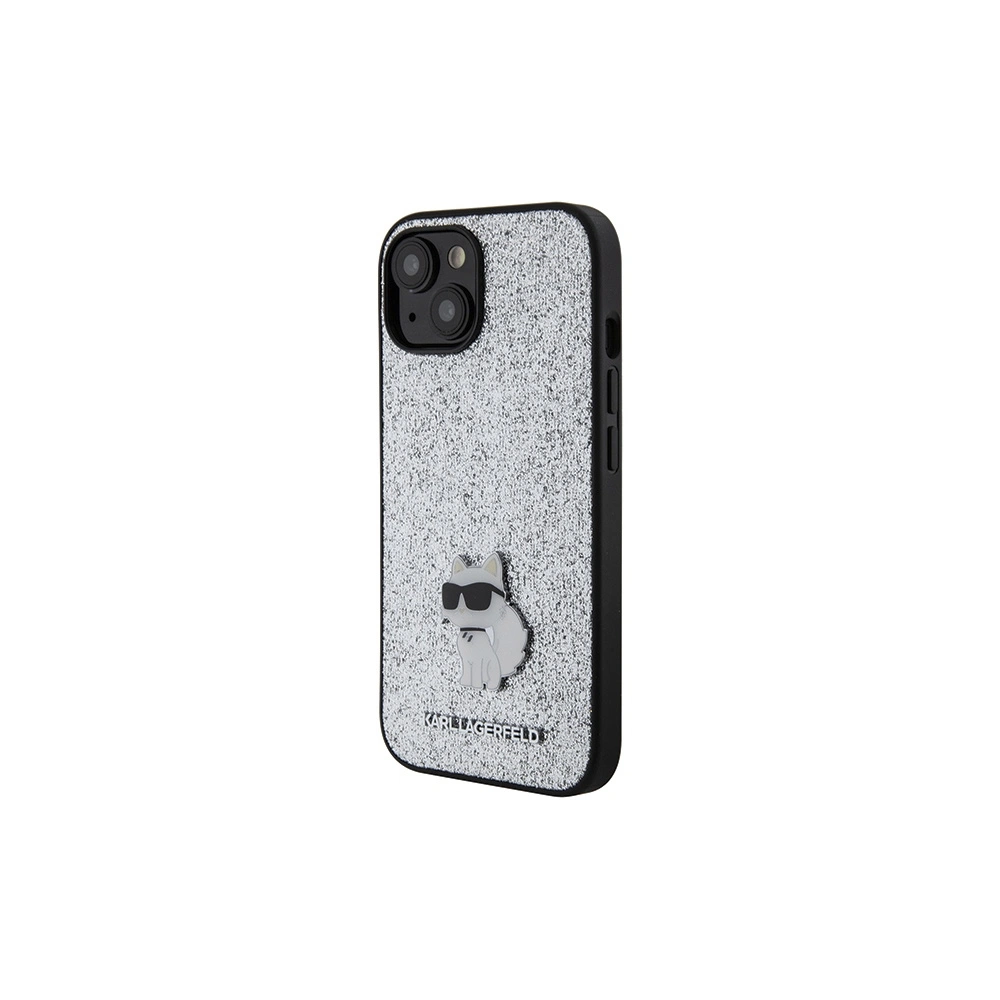 Etui Karl Lagerfeld KLHCP15SGCNPSG Apple iPhone 15 hardcase Fixed Glitter Choupette Logo Metal Pin srebrny/silver