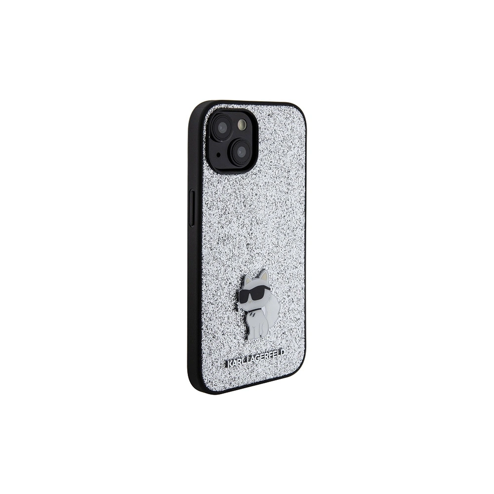 Etui Karl Lagerfeld KLHCP15SGCNPSG Apple iPhone 15 hardcase Fixed Glitter Choupette Logo Metal Pin srebrny/silver