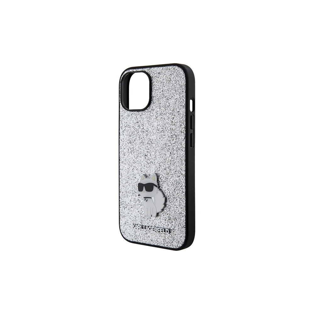 Etui Karl Lagerfeld KLHCP15SGCNPSG Apple iPhone 15 hardcase Fixed Glitter Choupette Logo Metal Pin srebrny/silver