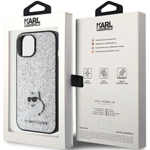 Etui Karl Lagerfeld KLHCP15SGCNPSG Apple iPhone 15 hardcase Fixed Glitter Choupette Logo Metal Pin srebrny/silver