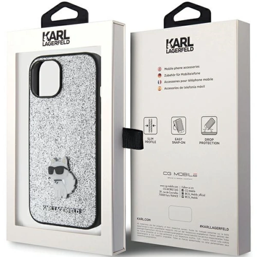 Kup Karl Lagerfeld Apple Caz KLHCP15SGCNPSG iPhone 15 hardcase Fix Glitter Choupette Logo Metal Pin argint/argintiu - KLD1722 - {ean13} - Sklep Home Screen