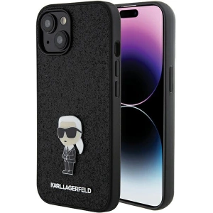 Etui Karl Lagerfeld KLHCP15SGKNPSK Apple iPhone 15 hardcase Fixed Glitter Ikonik Logo Metal Pin czarny/black