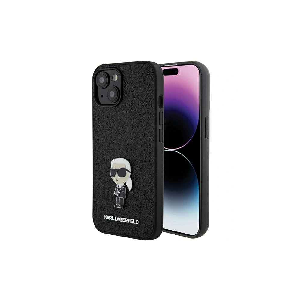 Etui Karl Lagerfeld KLHCP15SGKNPSK Apple iPhone 15 hardcase Fixed Glitter Ikonik Logo Metal Pin czarny/black