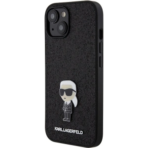 Etui Karl Lagerfeld KLHCP15SGKNPSK Apple iPhone 15 hardcase Fixed Glitter Ikonik Logo Metal Pin czarny/black