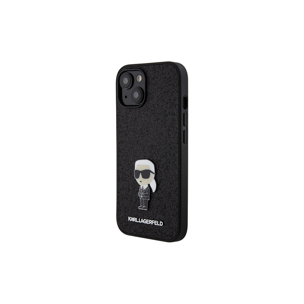 Etui Karl Lagerfeld KLHCP15SGKNPSK Apple iPhone 15 hardcase Fixed Glitter Ikonik Logo Metal Pin czarny/black