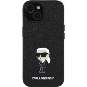 Etui Karl Lagerfeld KLHCP15SGKNPSK Apple iPhone 15 hardcase Fixed Glitter Ikonik Logo Metal Pin czarny/black