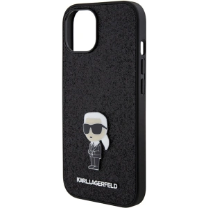 Etui Karl Lagerfeld KLHCP15SGKNPSK Apple iPhone 15 hardcase Fixed Glitter Ikonik Logo Metal Pin czarny/black