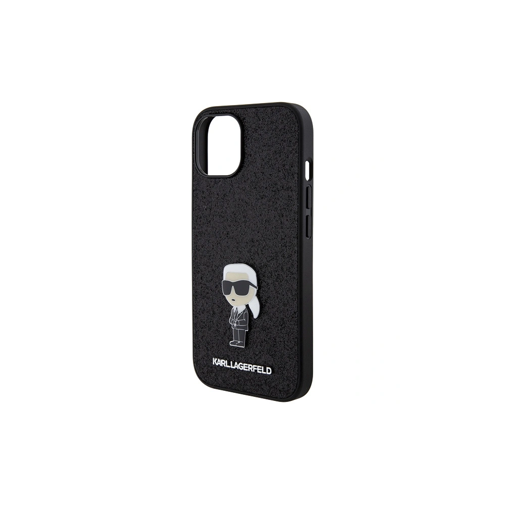 Etui Karl Lagerfeld KLHCP15SGKNPSK Apple iPhone 15 hardcase Fixed Glitter Ikonik Logo Metal Pin czarny/black