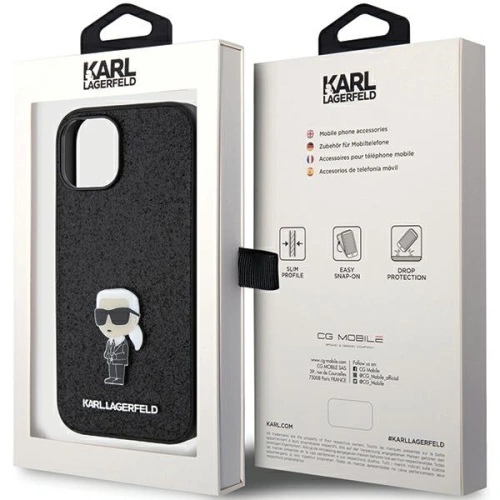 Kup Etui Karl Lagerfeld KLHCP15SGKNPSK Apple iPhone 15 hardcase Fixed Glitter Ikonik Logo Metal Pin czarny/black - KLD1723 - {ean13} - Sklep Home Screen