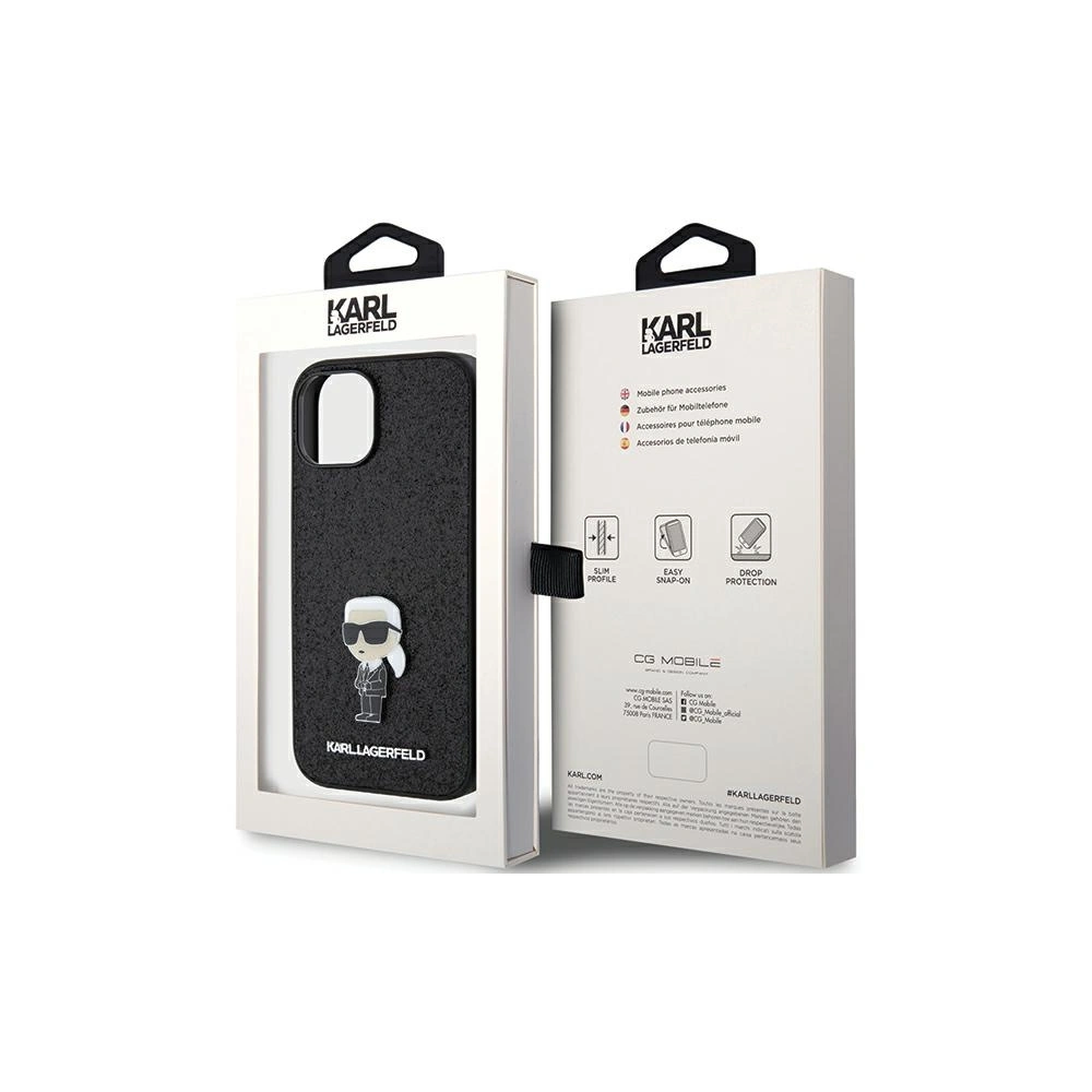 Etui Karl Lagerfeld KLHCP15SGKNPSK Apple iPhone 15 hardcase Fixed Glitter Ikonik Logo Metal Pin czarny/black