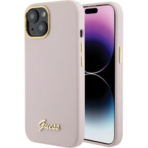 Etui Guess GUHCP15SSMBSLP Apple iPhone 15 hardcase Silicone Script Metal Logo & Frame różowy/pink