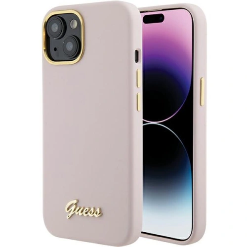 Kup Etui Guess GUHCP15SSMBSLP Apple iPhone 15 hardcase Silicone Script Metal Logo & Frame różowy/pink - GUE2966 - {ean13} - Sklep Home Screen