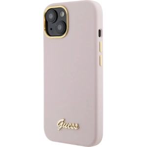 Etui Guess GUHCP15SSMBSLP Apple iPhone 15 hardcase Silicone Script Metal Logo & Frame różowy/pink