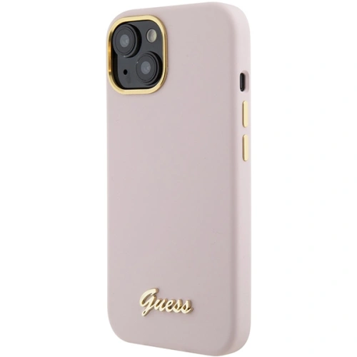 Kup Etui Guess GUHCP15SSMBSLP Apple iPhone 15 hardcase Silicone Script Metal Logo & Frame różowy/pink - GUE2966 - {ean13} - Sklep Home Screen