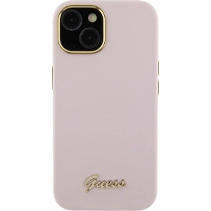 Etui Guess GUHCP15SSMBSLP Apple iPhone 15 hardcase Silicone Script Metal Logo & Frame różowy/pink