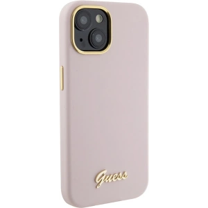 Etui Guess GUHCP15SSMBSLP Apple iPhone 15 hardcase Silicone Script Metal Logo & Frame różowy/pink
