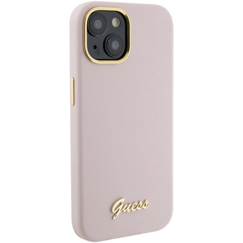 Kup Etui Guess GUHCP15SSMBSLP Apple iPhone 15 hardcase Silicone Script Metal Logo & Frame różowy/pink - GUE2966 - {ean13} - Sklep Home Screen