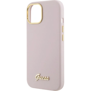 Etui Guess GUHCP15SSMBSLP Apple iPhone 15 hardcase Silicone Script Metal Logo & Frame różowy/pink