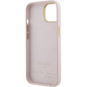 Etui Guess GUHCP15SSMBSLP Apple iPhone 15 hardcase Silicone Script Metal Logo & Frame różowy/pink