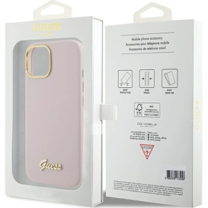 Etui Guess GUHCP15SSMBSLP Apple iPhone 15 hardcase Silicone Script Metal Logo & Frame różowy/pink