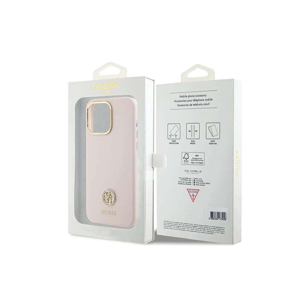 Etui Guess GUHCP15XM4DGPP Apple iPhone 15 Pro Max hardcase Silicone Logo Strass 4G różowy/pink