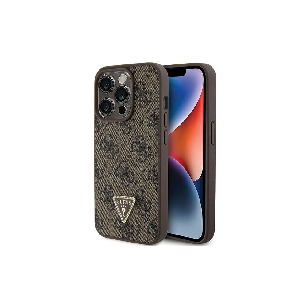 Etui Guess GUHCP15XP4TDPW Apple iPhone 15 Pro Max hardcase Leather 4G Triangle Strass brązowy/brown