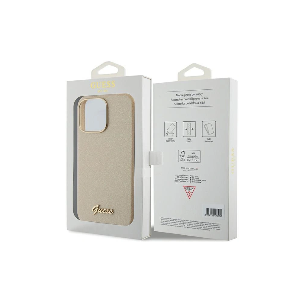 Etui Guess GUHCP15XPGMCSD Apple iPhone 15 Pro Max hardcase Glitter Glossy Script złoty/light gold