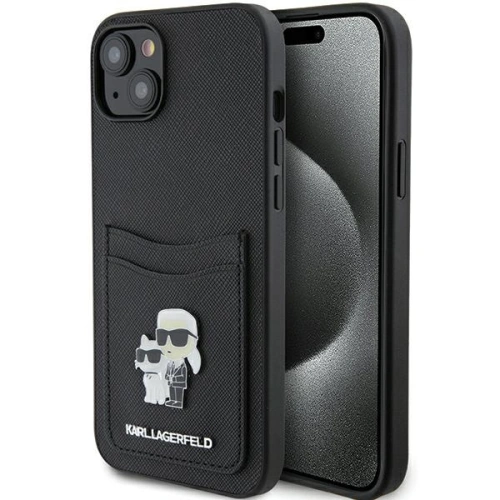 Kup Etui Karl Lagerfeld KLHCP15SSAPKCNPK Apple iPhone 15 hardcase Saffiano Cardslot Karl&Choupette Metal Pin czarny/black - KLD1727 - {ean13} - Sklep Home Screen