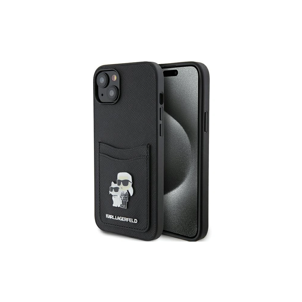 Etui Karl Lagerfeld KLHCP15SSAPKCNPK Apple iPhone 15 hardcase Saffiano Cardslot Karl&Choupette Metal Pin czarny/black