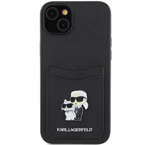 Kup Etui Karl Lagerfeld KLHCP15SSAPKCNPK Apple iPhone 15 hardcase Saffiano Cardslot Karl&Choupette Metal Pin czarny/black - KLD1727 - {ean13} - Sklep Home Screen