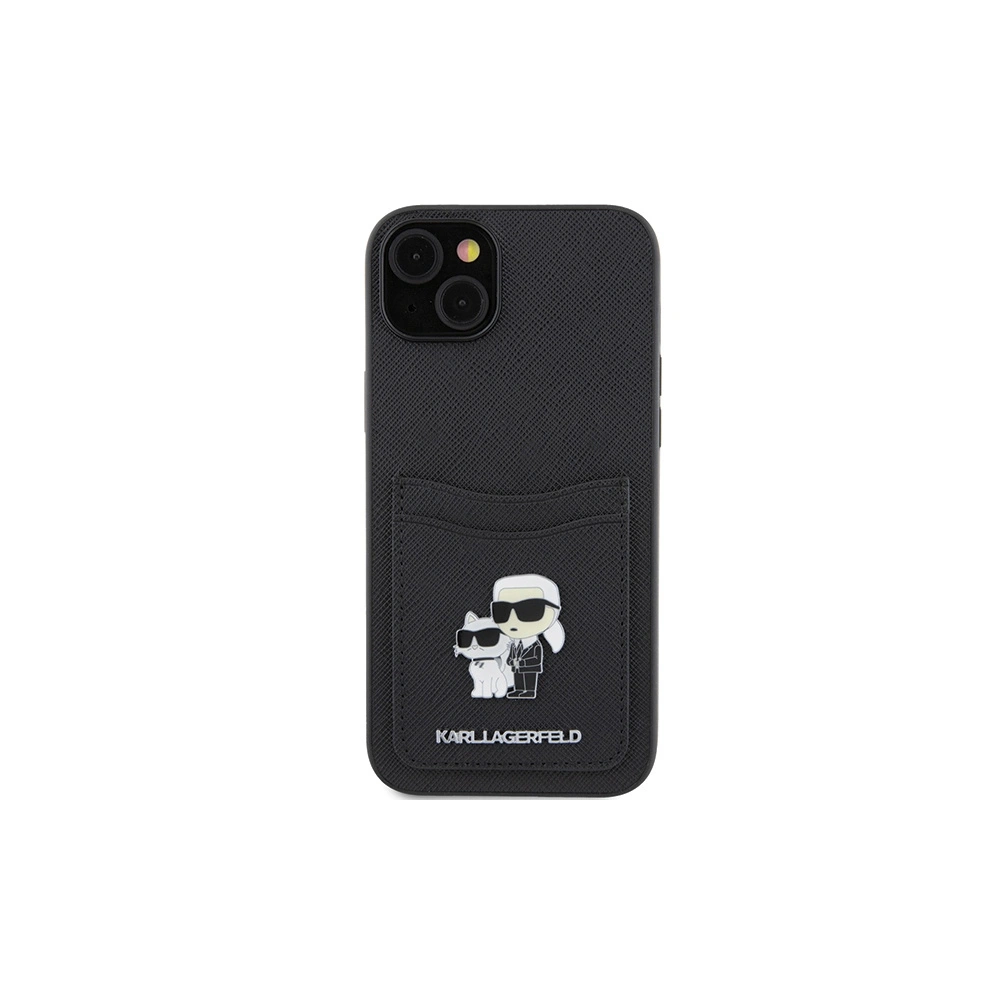 Etui Karl Lagerfeld KLHCP15SSAPKCNPK Apple iPhone 15 hardcase Saffiano Cardslot Karl&Choupette Metal Pin czarny/black