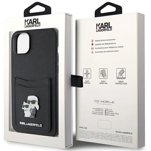 Kup Etui Karl Lagerfeld KLHCP15SSAPKCNPK Apple iPhone 15 hardcase Saffiano Cardslot Karl&Choupette Metal Pin czarny/black - KLD1727 - {ean13} - Sklep Home Screen