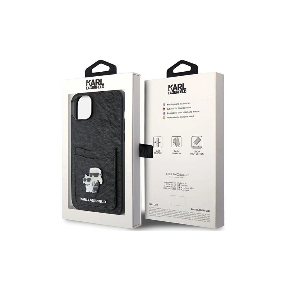 Etui Karl Lagerfeld KLHCP15SSAPKCNPK Apple iPhone 15 hardcase Saffiano Cardslot Karl&Choupette Metal Pin czarny/black