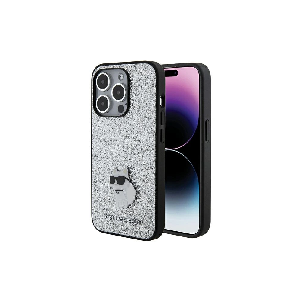Etui Karl Lagerfeld KLHCP15XGCNPSG Apple iPhone 15 Pro Max hardcase Fixed Glitter Choupette Logo Metal Pin srebrny/silver