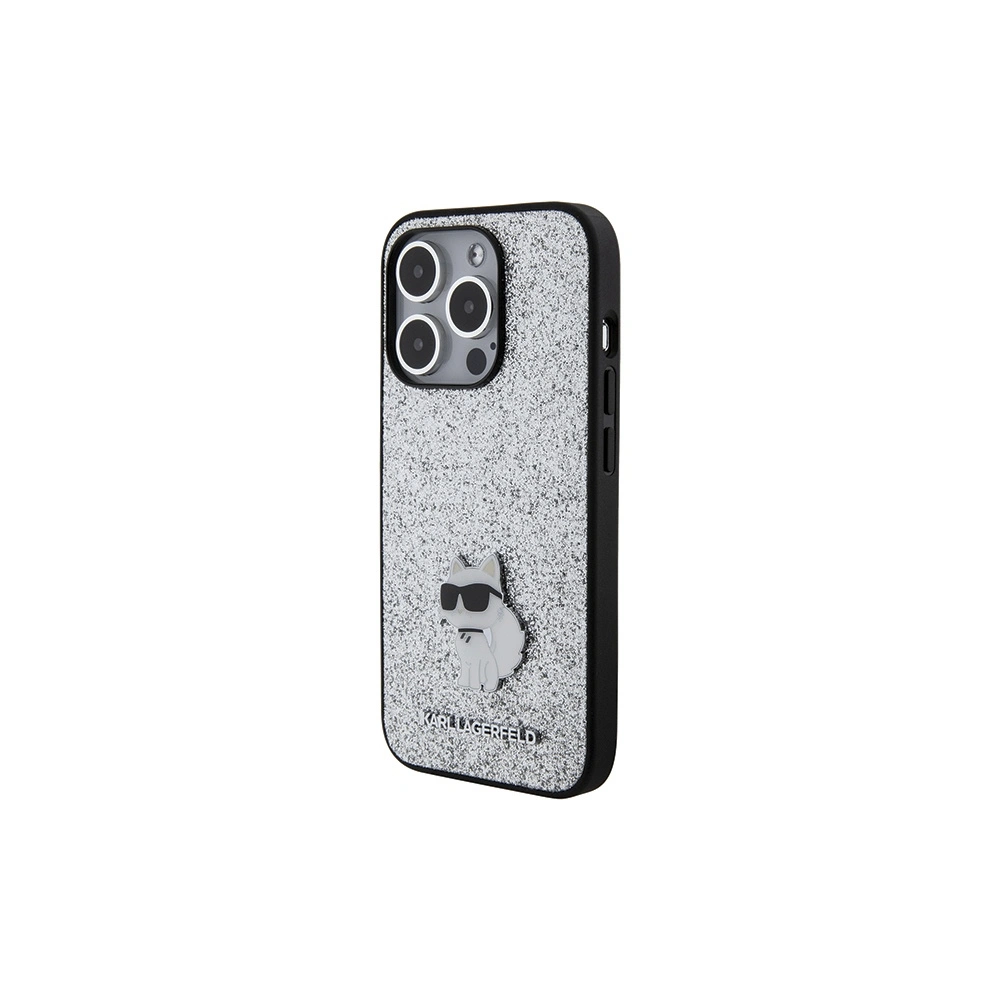 Etui Karl Lagerfeld KLHCP15XGCNPSG Apple iPhone 15 Pro Max hardcase Fixed Glitter Choupette Logo Metal Pin srebrny/silver