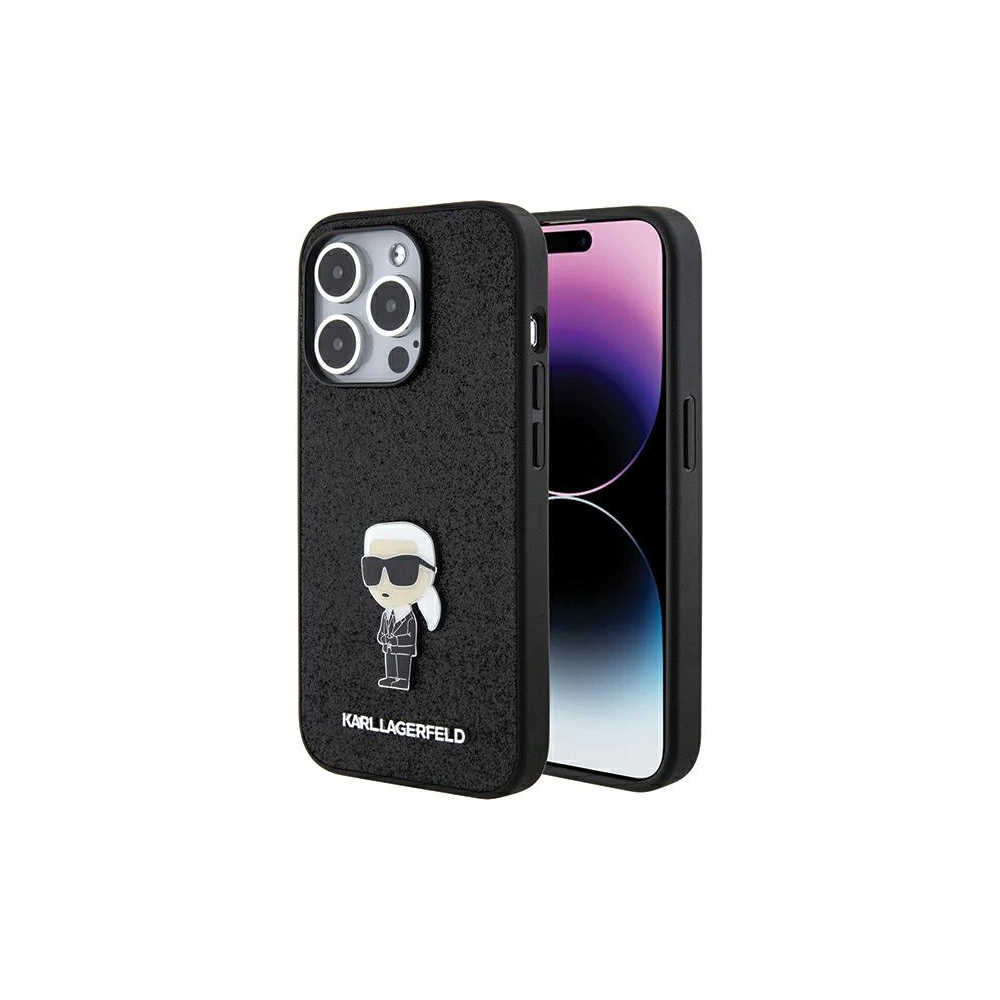 Etui Karl Lagerfeld KLHCP15XGKNPSK Apple iPhone 15 Pro Max hardcase Fixed Glitter Ikonik Logo Metal Pin czarny/black
