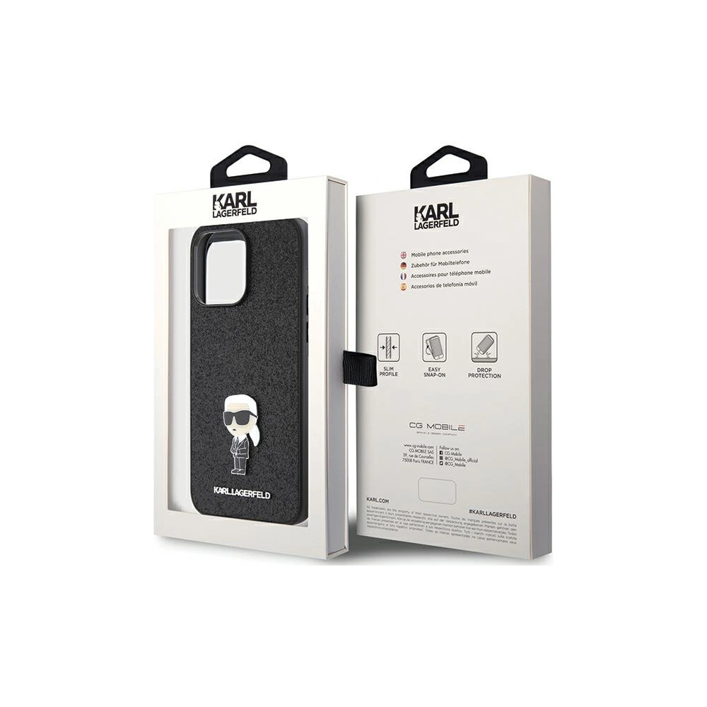 Etui Karl Lagerfeld KLHCP15XGKNPSK Apple iPhone 15 Pro Max hardcase Fixed Glitter Ikonik Logo Metal Pin czarny/black