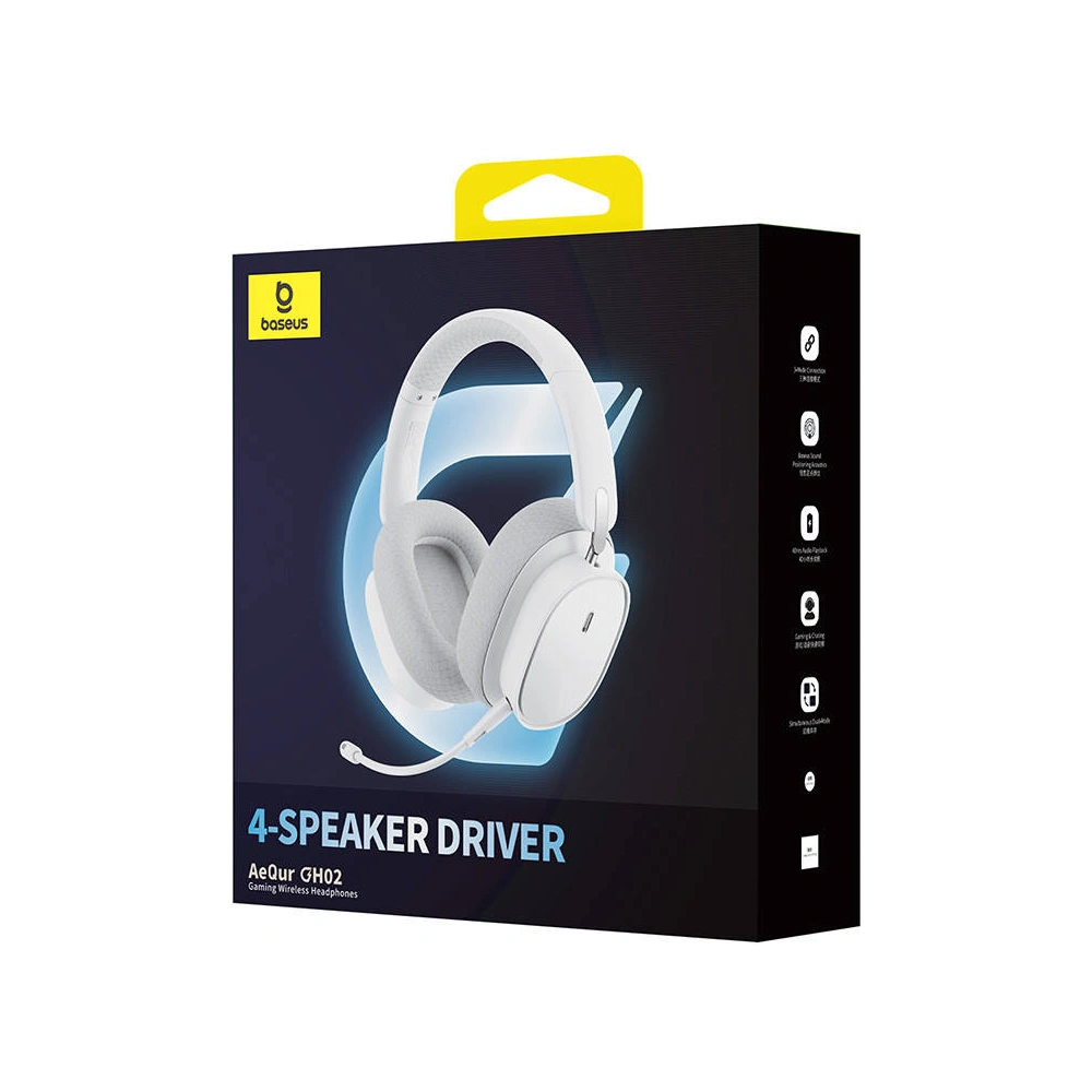Gamingowe bezprzewodowe słuchawki Baseus AeQur GH02 2.4G / BT 5.3 / jack 3.5mm (białe)