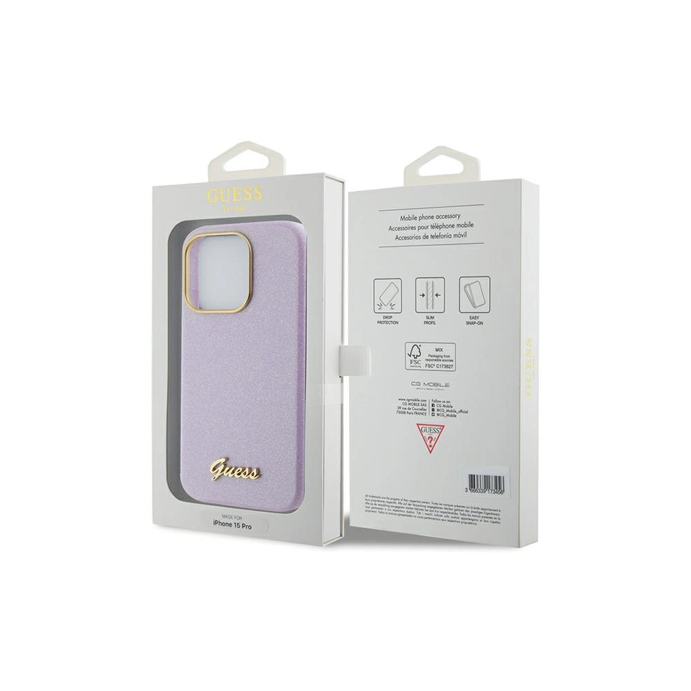 Etui Guess GUHCP15XPGMCSL Apple iPhone 15 Pro Max hardcase Glitter Glossy Script liliowy/lilac