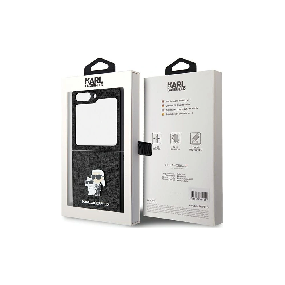 Etui Karl Lagerfeld KLHCZF5SAKCNPK Samsung Galaxy Z Flip5 hardcase Saffiano Karl&Choupette Pin czarny/black