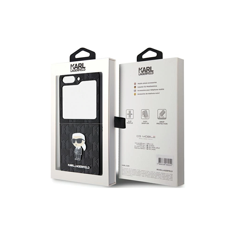 Etui Karl Lagerfeld KLHCZF5SAPKINPK Samsung Galaxy Z Flip5 hardcase Saffiano Monogram Ikonik Pin czarny/black