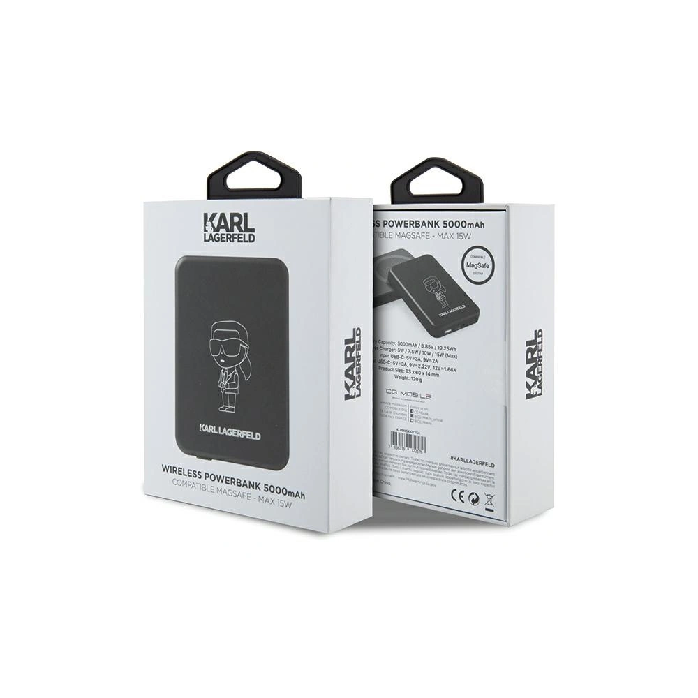 Powerbank indukcyjny Karl Lagerfeld KLPBM5KIOTTGK 15W 5000mAh Outline Ikonik MagSafe czarny/black