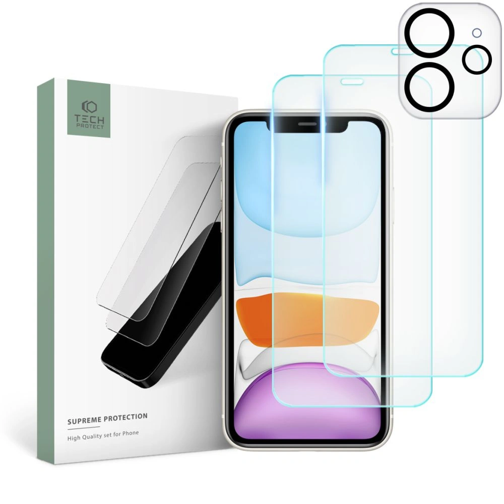 Szkło hartowane + na obiektywy aparatu Tech-Protect Supreme Set Apple iPhone 11 Clear [2+1 PACK]