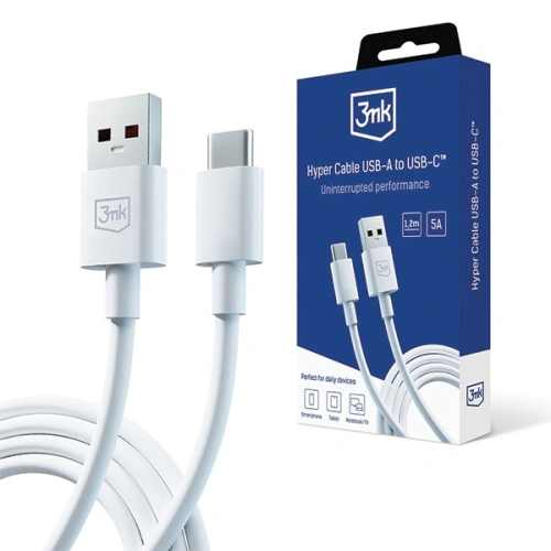 Kup Kabel 3MK Hyper Cable USB-A / USB-C 5A 60W 1.2m bílý/white - 3MK5283 - {ean13} - Sklep Home Screen