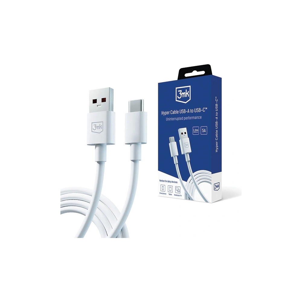 Kabel 3MK Hyper Cable USB-A / USB-C 5A 60W 1.2m biały/white